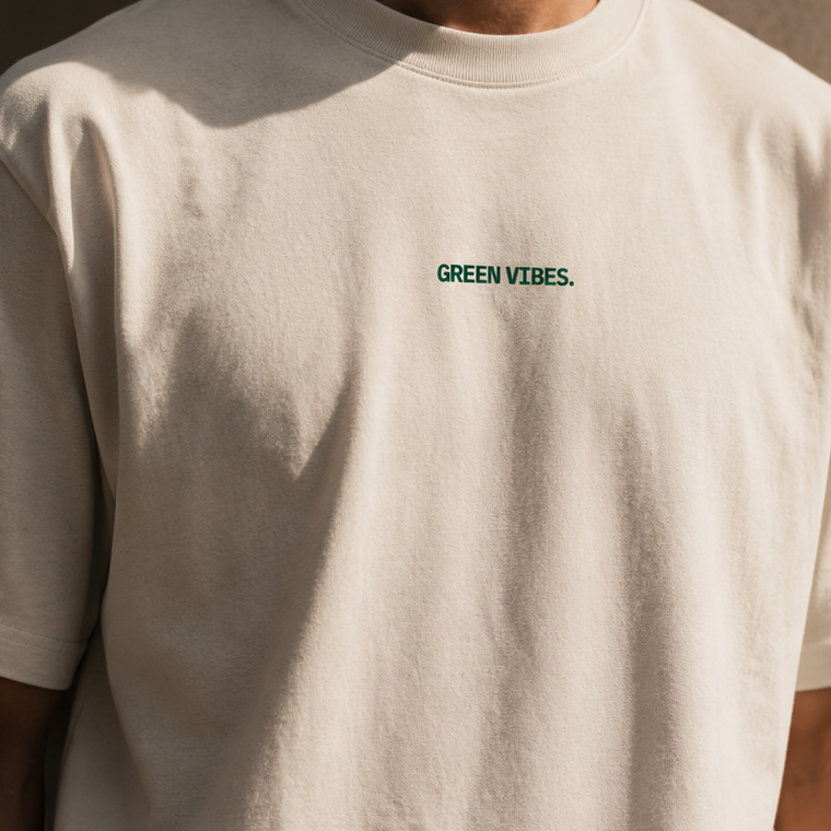 Green Vibes Heavyweight Semi-Oversized Tee — Warm Off-White